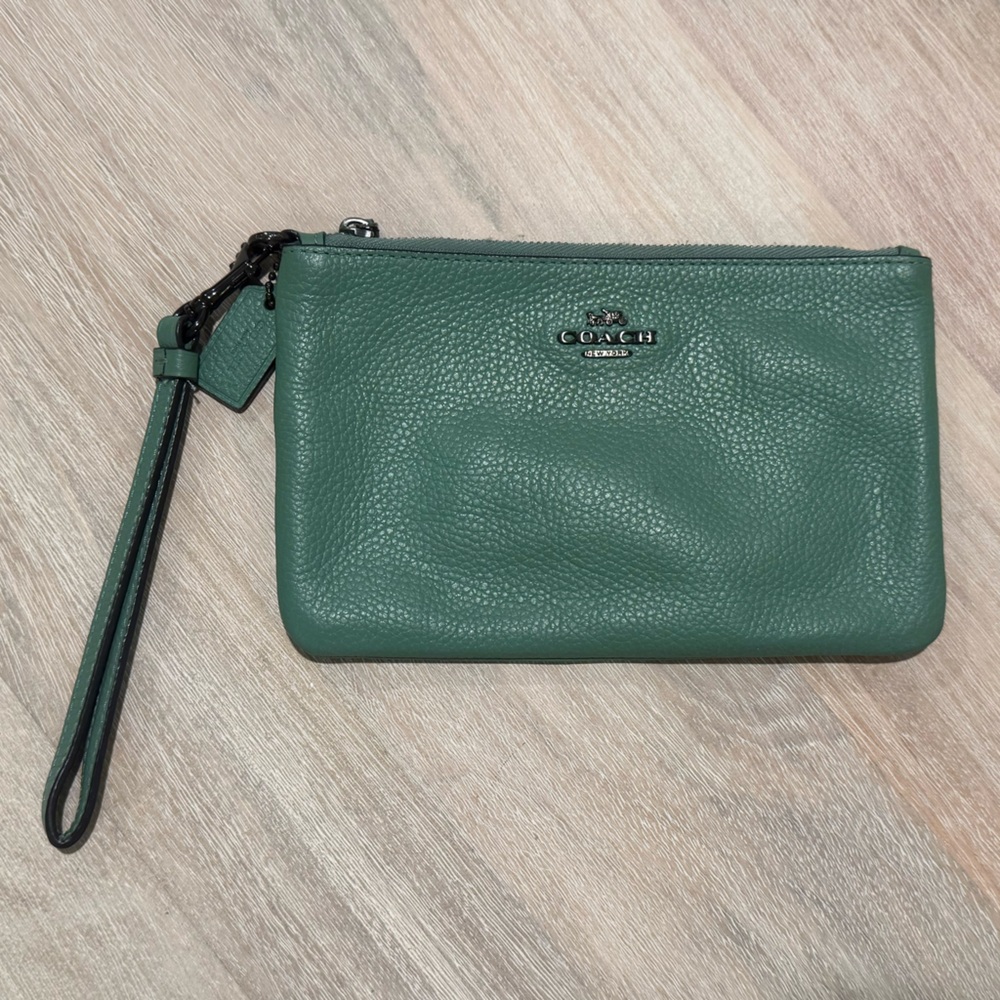 Coach Forest Green Leather Wristlet